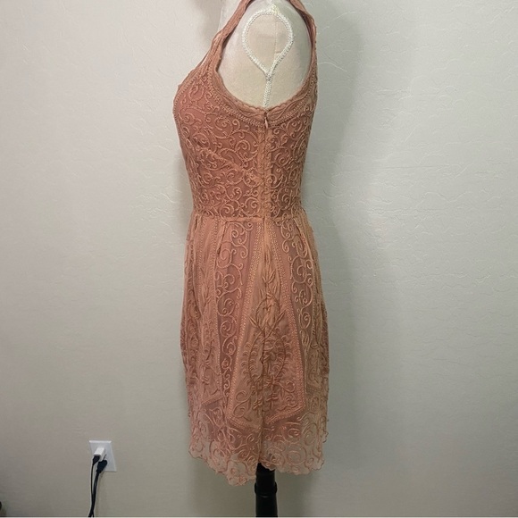 Anthropologie Yoana Baraschi At Dusk Dress Mauve Lace Sleeveless V-neck Mini 4 - Picture 6 of 16